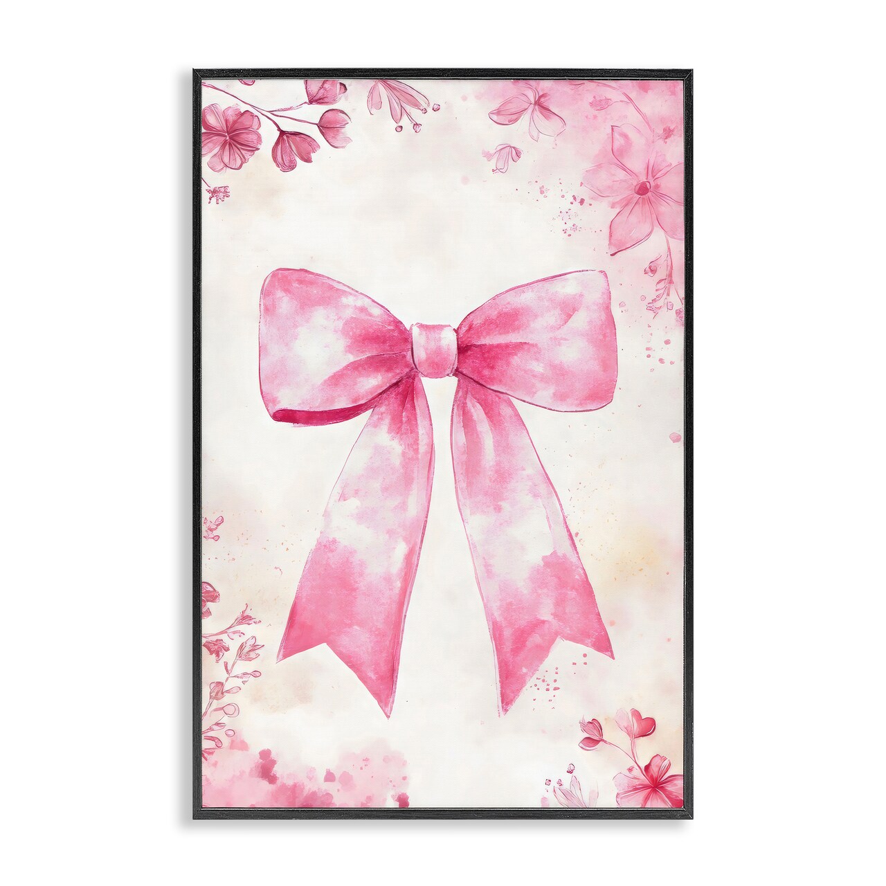Stupell Industries Whimsical Floral Bow Pink & Beige Framed Giclee, design by Creative Studio